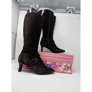 Vintage 90s Y2K Circa  Boots Leather Patchwork Size 6 Tan Heel Mid Calf